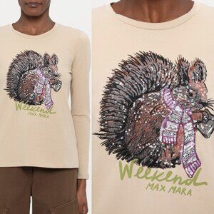 Weekend MaxMara Sequins Squirrel Long Sleeve Shirt Sabbia Medium